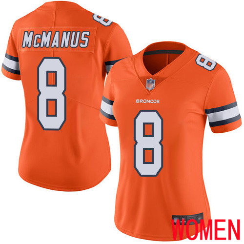 Women Denver Broncos 8 Brandon McManus Limited Orange Rush Vapor Untouchable Football NFL Jersey